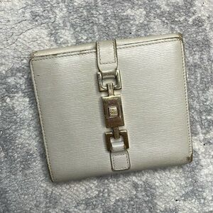 Gucci Leather Piston Lock Jackie Wallet Compact Ivory Gray